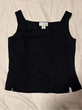 Rena Rowan Black Embroidered Tank Top